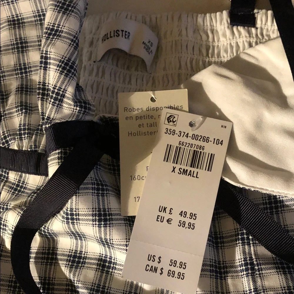 Hollister Blue and White Plaid Sundress with Black Strap Detail